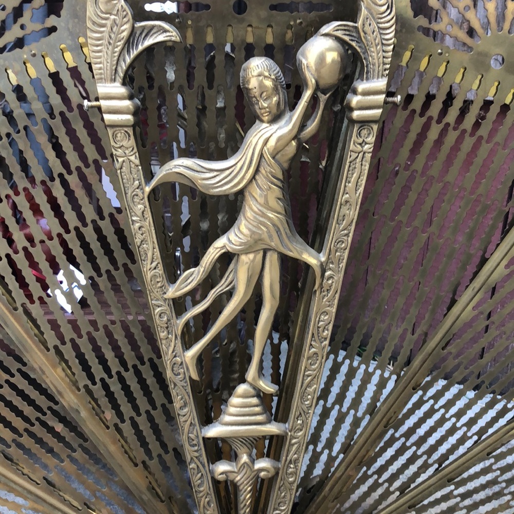 Vintage art deco brass peacock fireplace screen - Picture 2 of 4